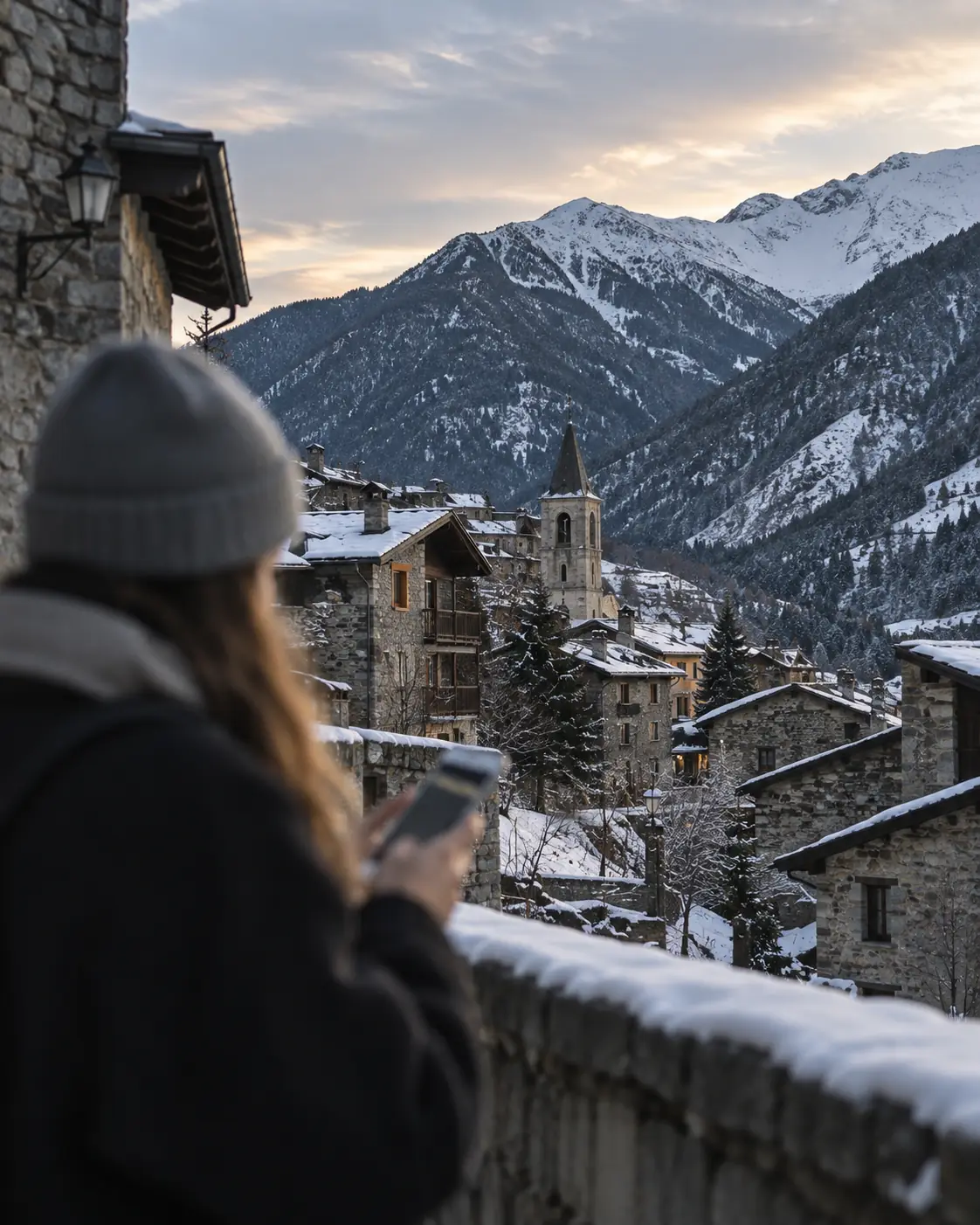 Traveller using mobile data in Andorra with a Snoozim eSIM