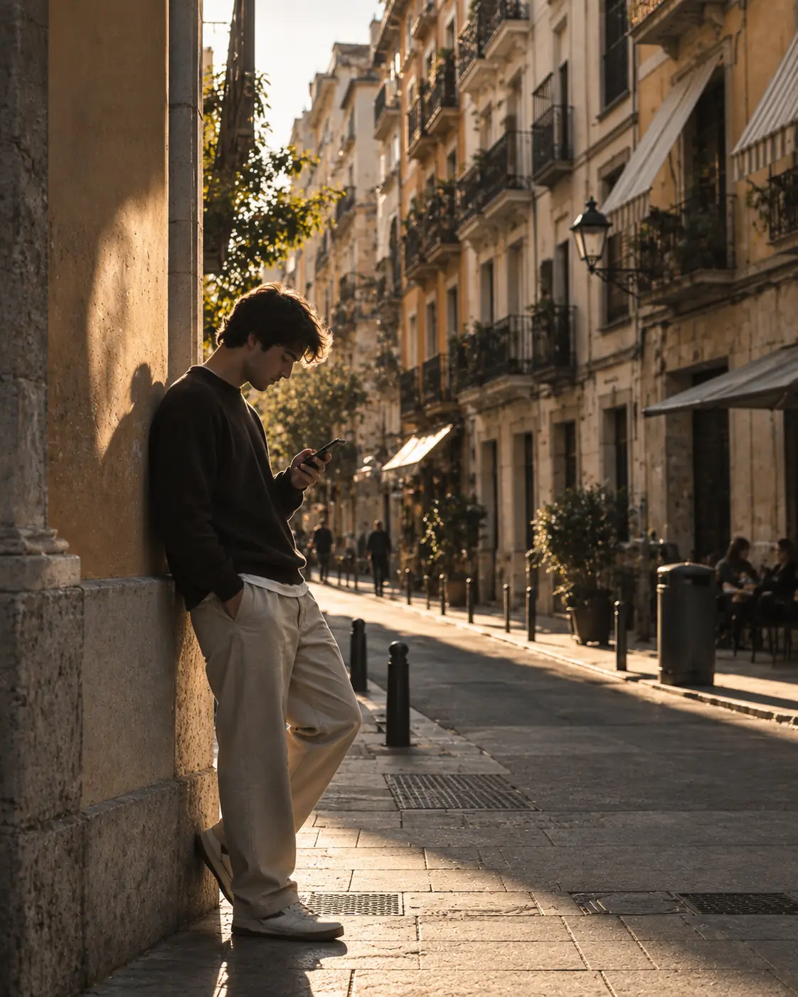 Traveller using mobile data in Spain with a Snoozim eSIM
