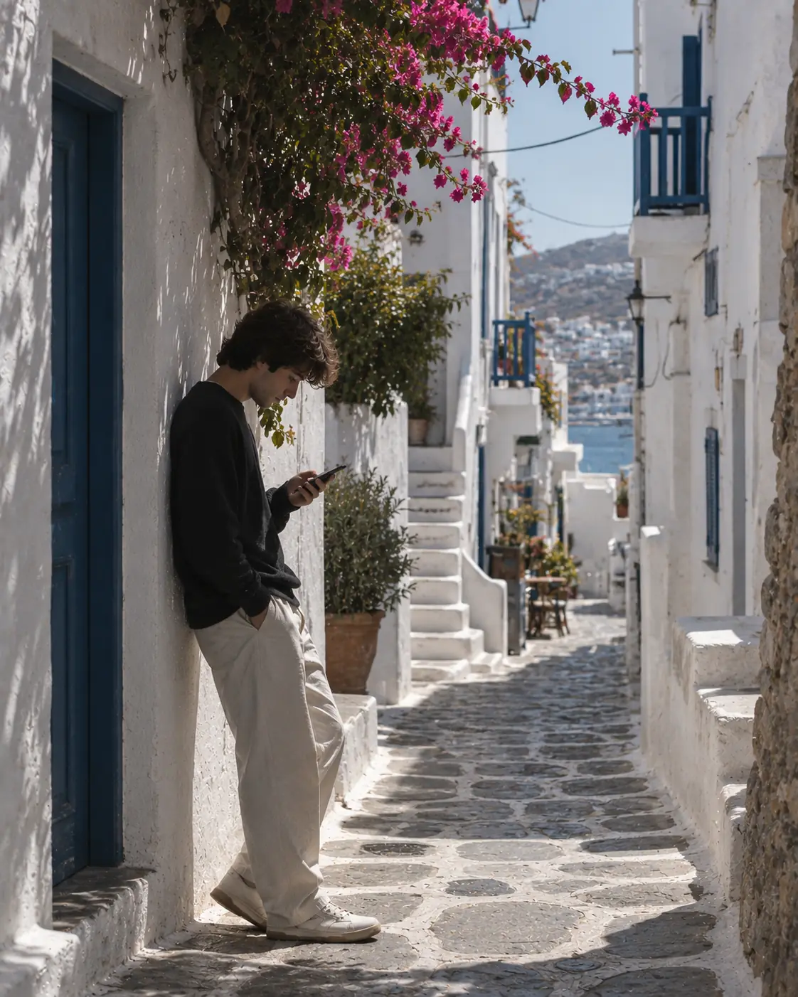 Traveller using mobile data in Greece with a Snoozim eSIM