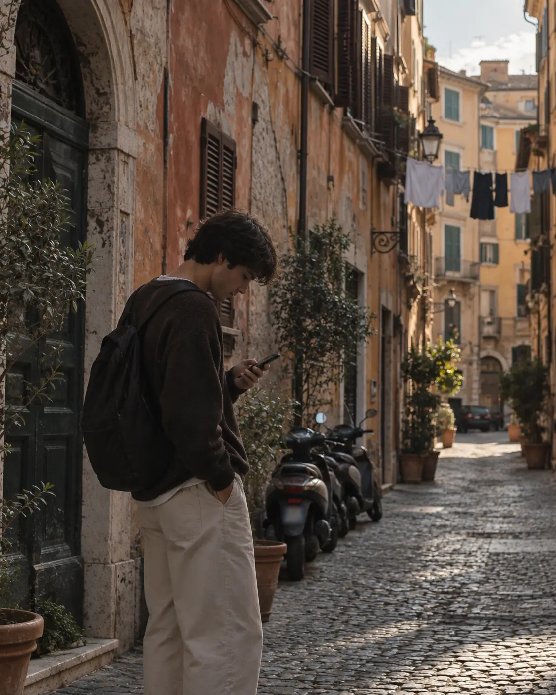 Traveller using mobile data in Italy with a Snoozim eSIM