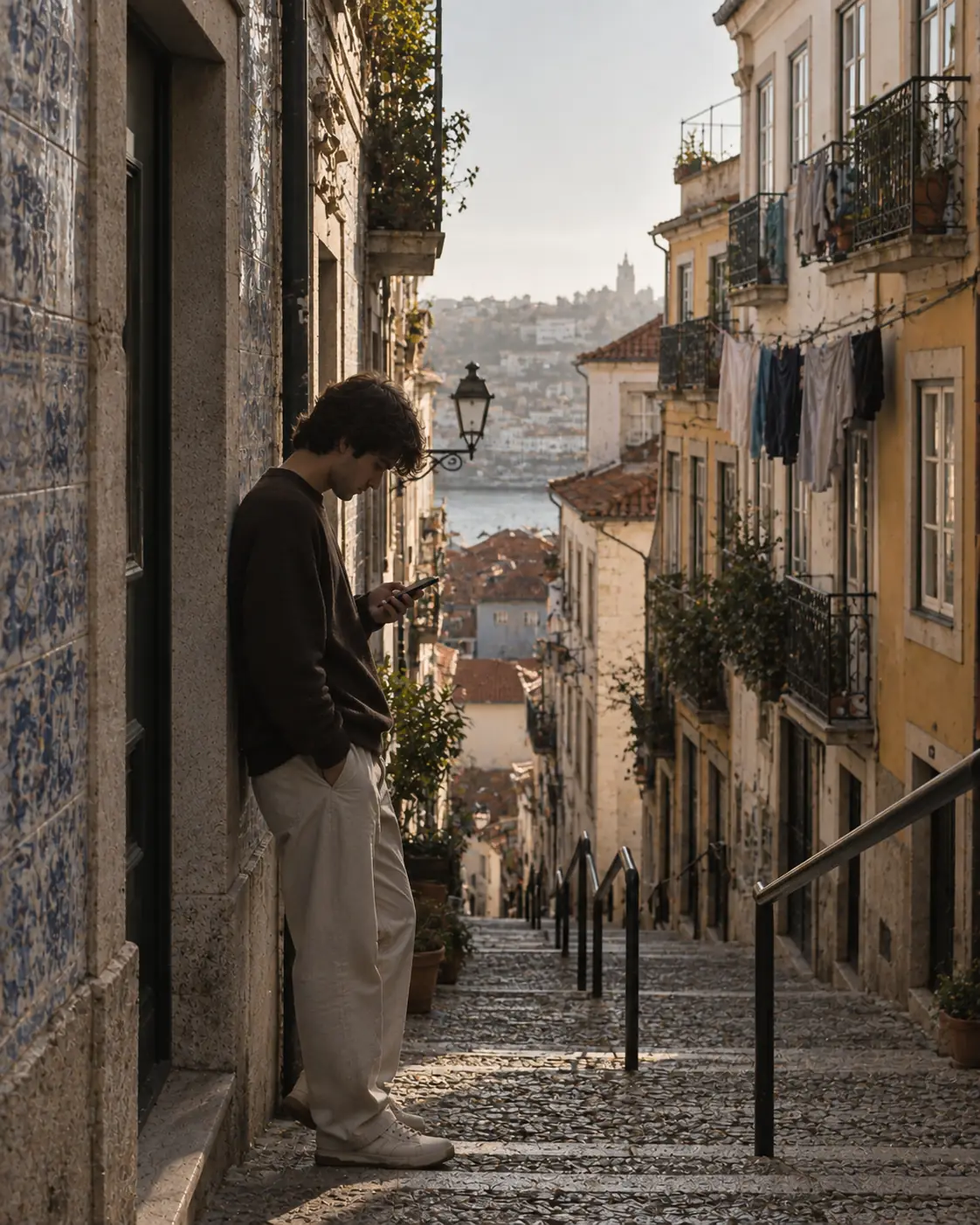 Traveller using mobile data in Portugal with a Snoozim eSIM